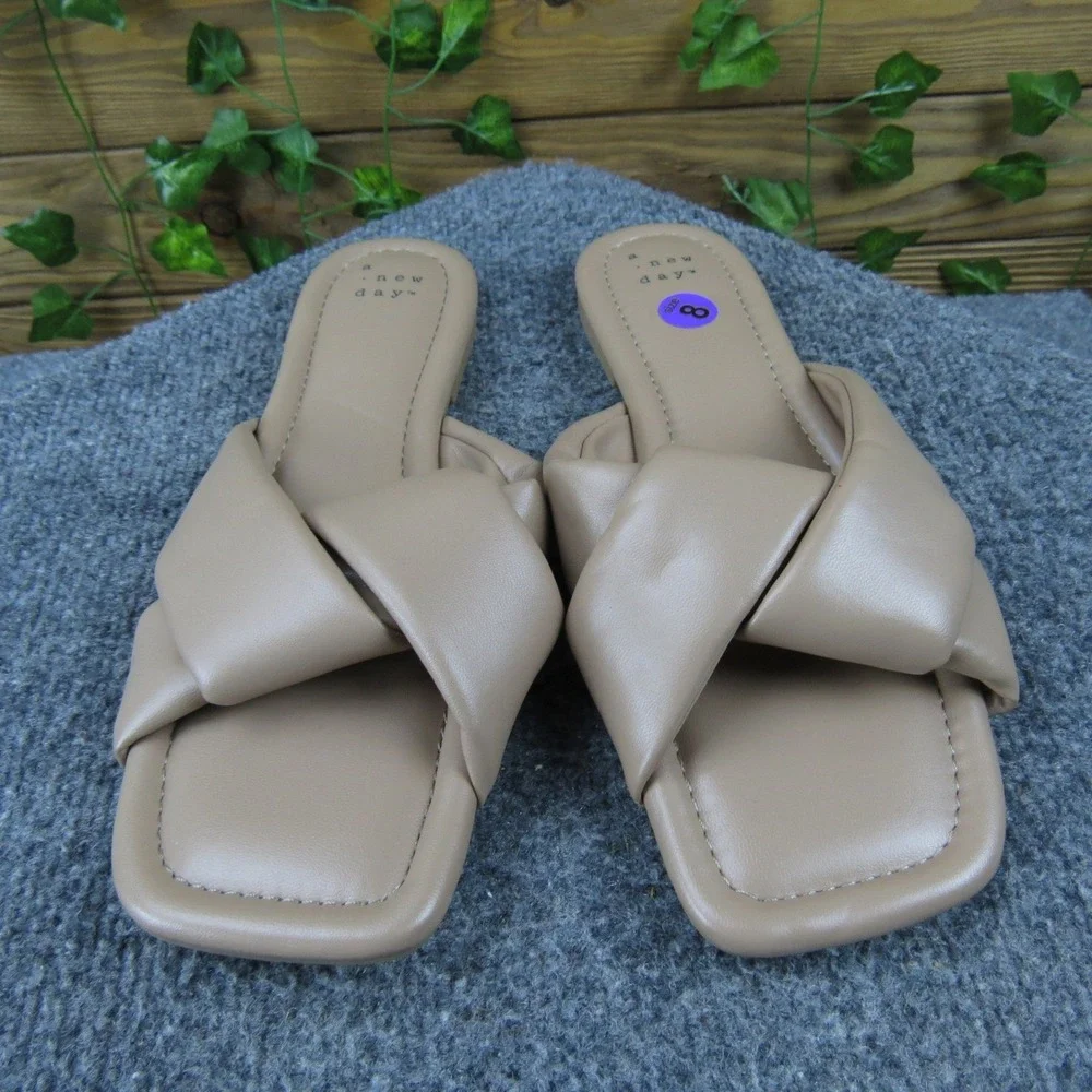 A New Day Women's Tan Twist‎ Strap Slide Sandals Size 8 Casual Stylish